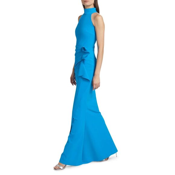 Chiara Boni La Petite Robe Womens Gudrum Halter Ruffle Gown Catalina Blue 10 - Picture 2 of 11